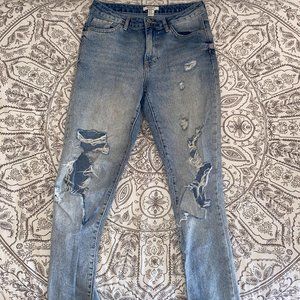 Trendy Ripped Light Wash Mom Jeans